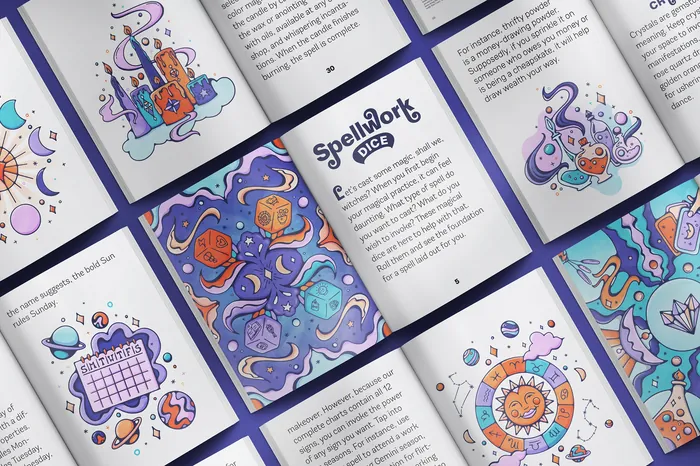 Illustrated tarot and oracle cards with mystical symbols and artwork.