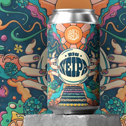 Craft beer can with colorful marine and abstract artwork design