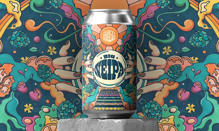 Craft beer can with colorful marine and abstract artwork design