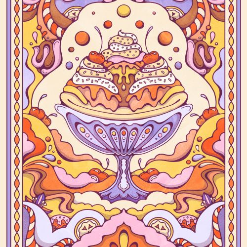 サイケデリックな花柄模様と文字KXO | Illustration by Lively Scout