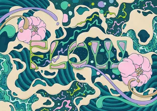 Colorful abstract psychedelic design with flowers and swirling shapes.