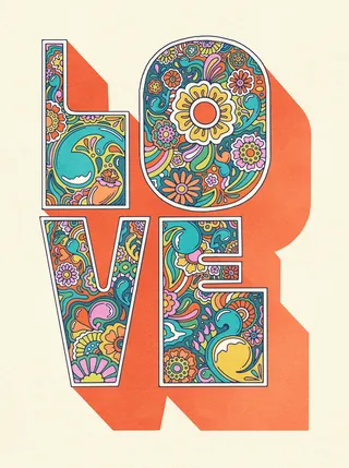 Decorative letters forming the word LOVE with floral patterns