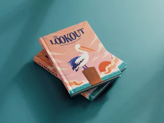 Book cover illustration of a pelican looking out to sea by Lively Scout