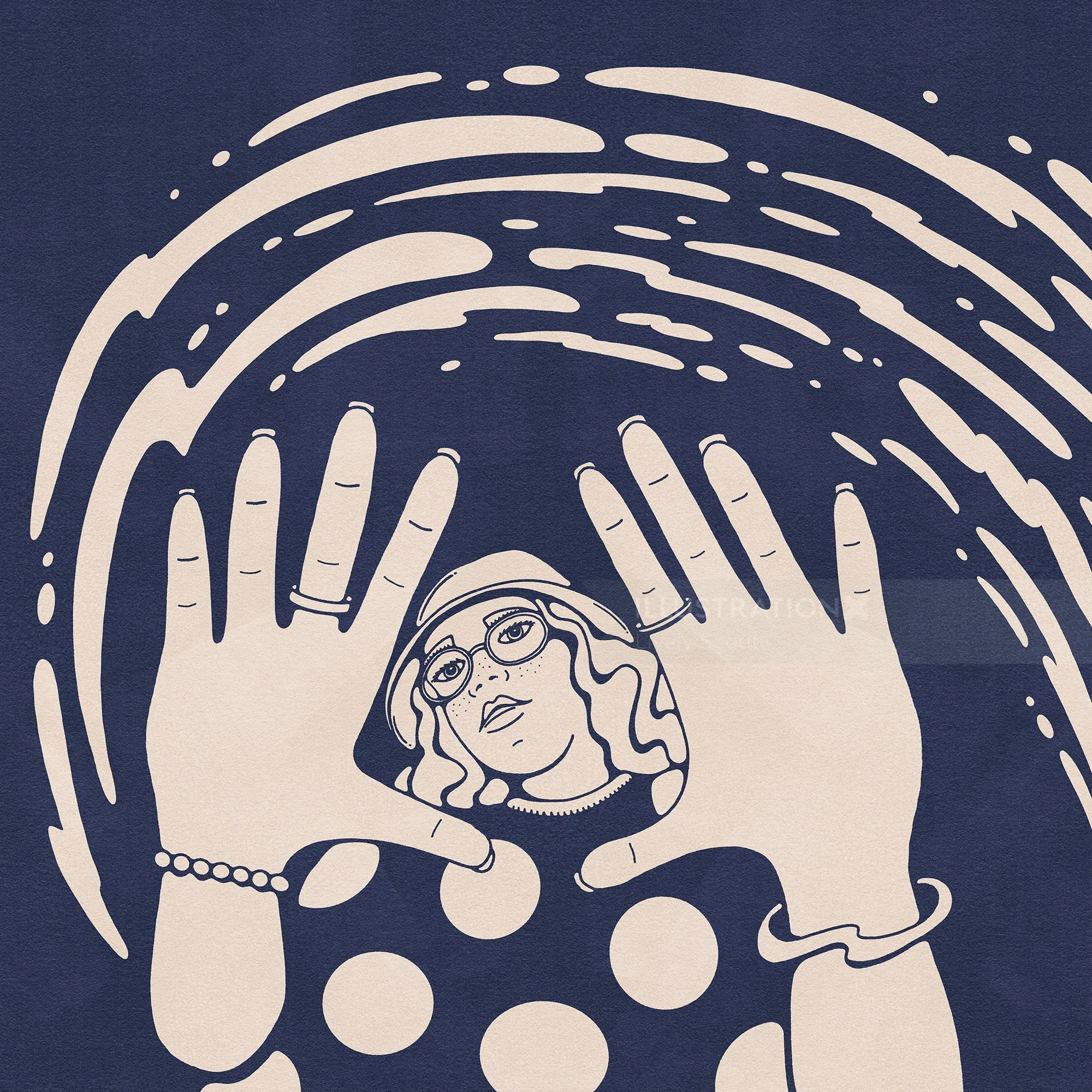Abstract portrait of woman with glasses and raised hands by Lively Scout