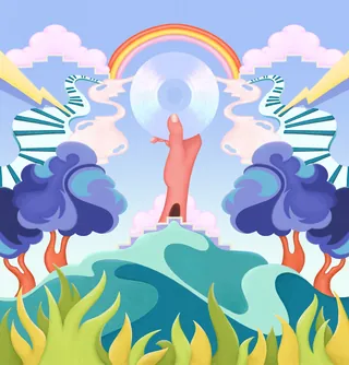 Surreal image of hand holding CD with rainbow and zebras by Lively Scout