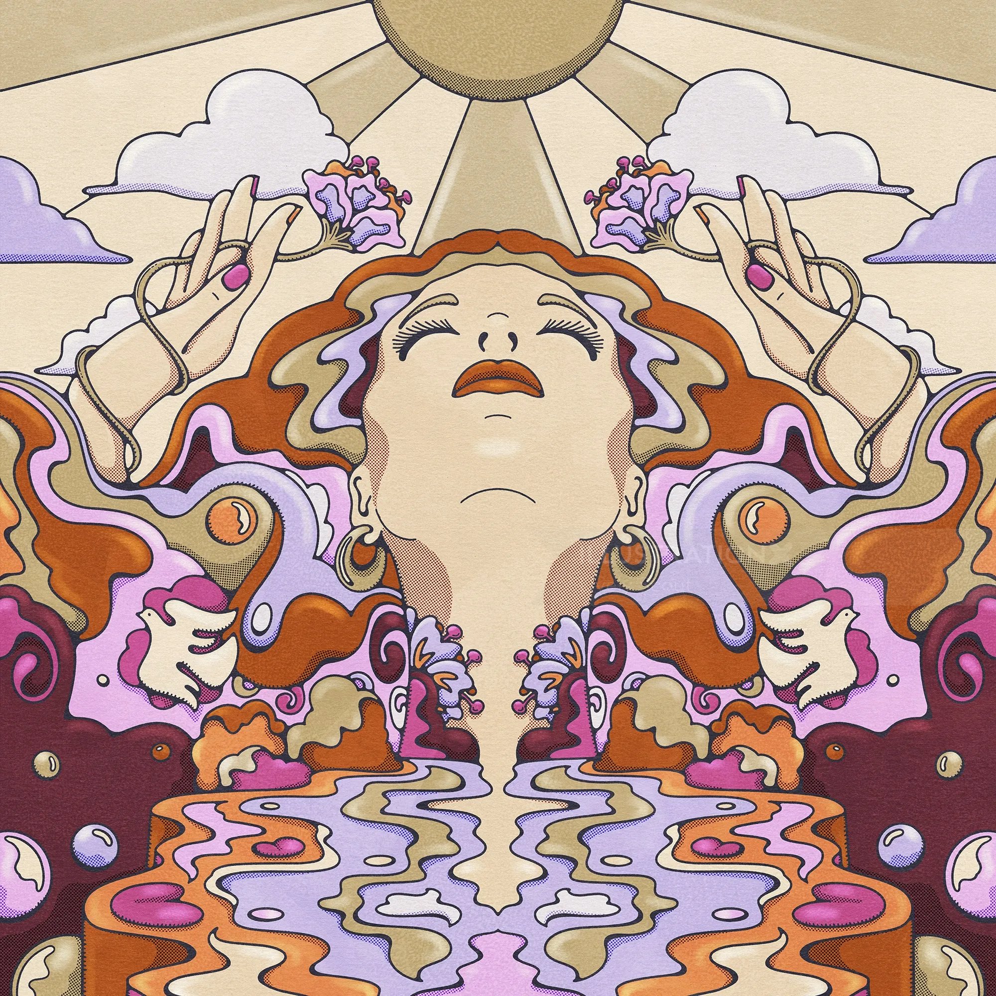Psychedelic illustration of a woman connected to nature by Lively Scout