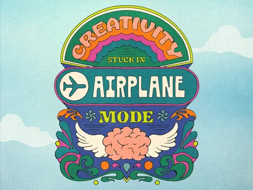 Whimsical hand lettering with brain and airplane theme by Lively Scout