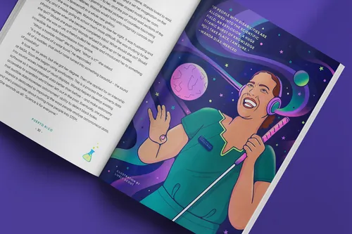 Illustration of Wanda Diaz-Merced with space background by Lively Scout