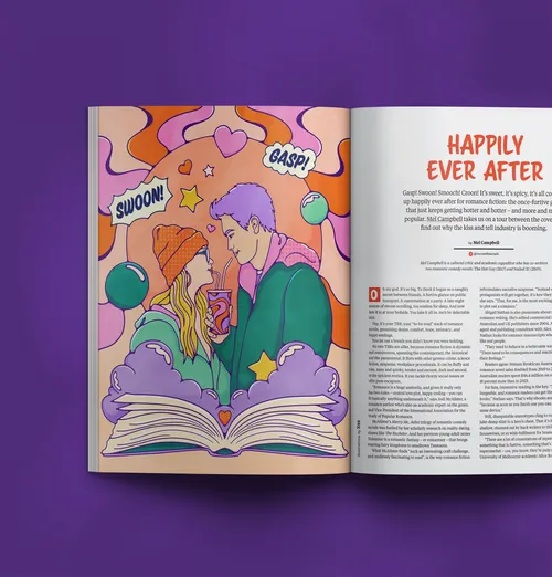 Romance fiction book illustration with couple and hearts by Lively Scout