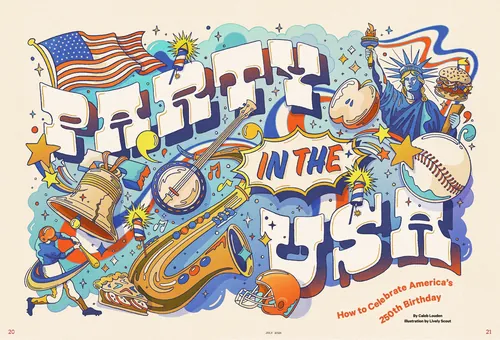 Editorial illustration by Lively Scout featuring patriotic symbols and bold lettering