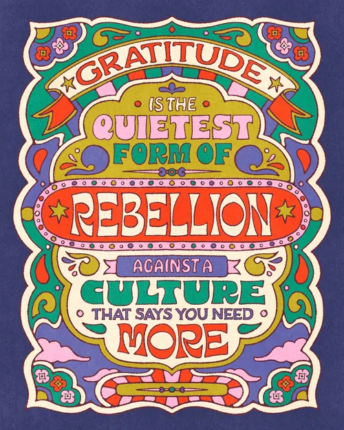 Lively Scout lettering reads “Gratitude is the quietest form of rebellion.”