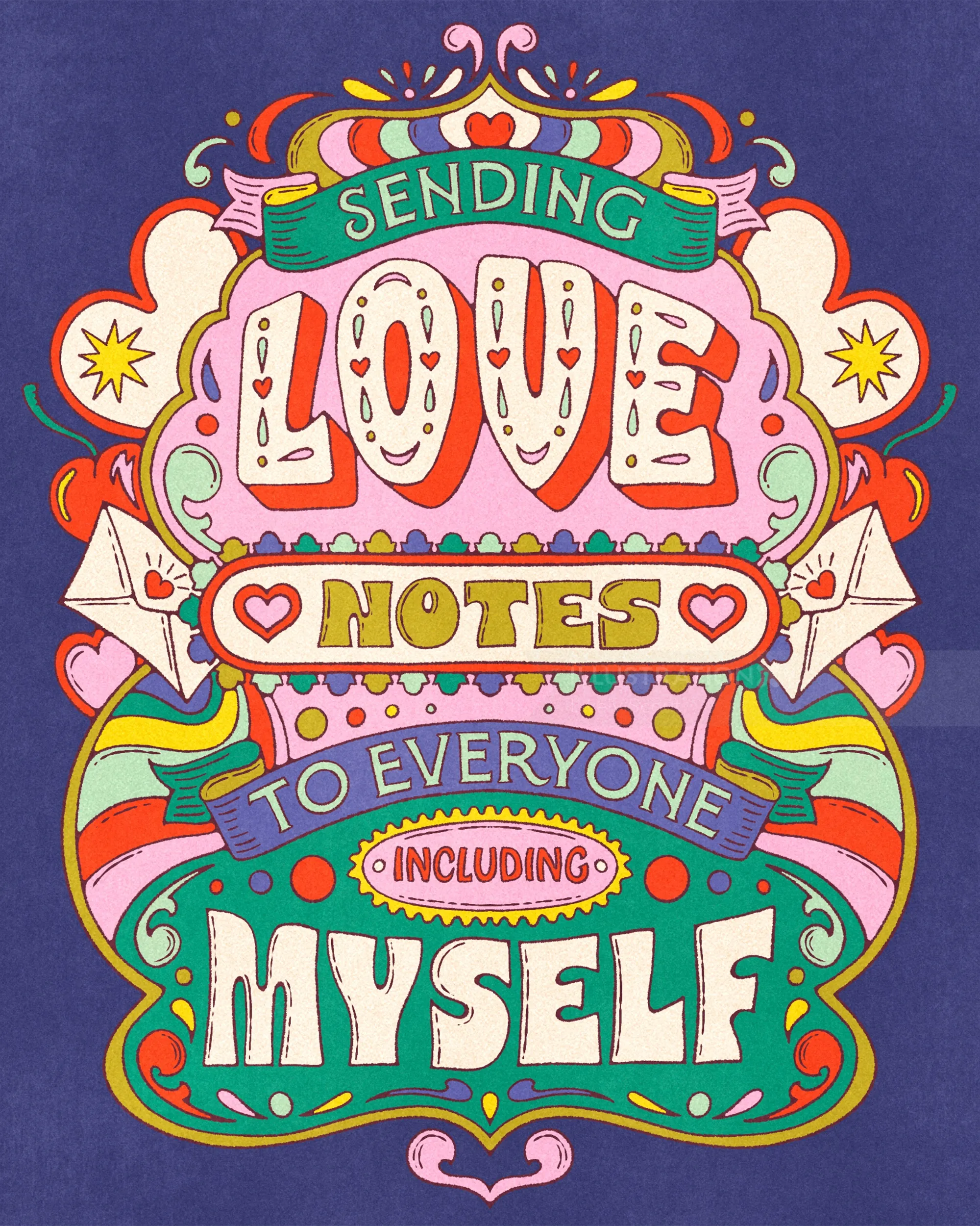 Lively Scout lettering reads Sending Love Notes to Everyone Including Myself
