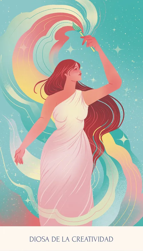 Liz Merino illustration of a goddess reaching toward a creative flame