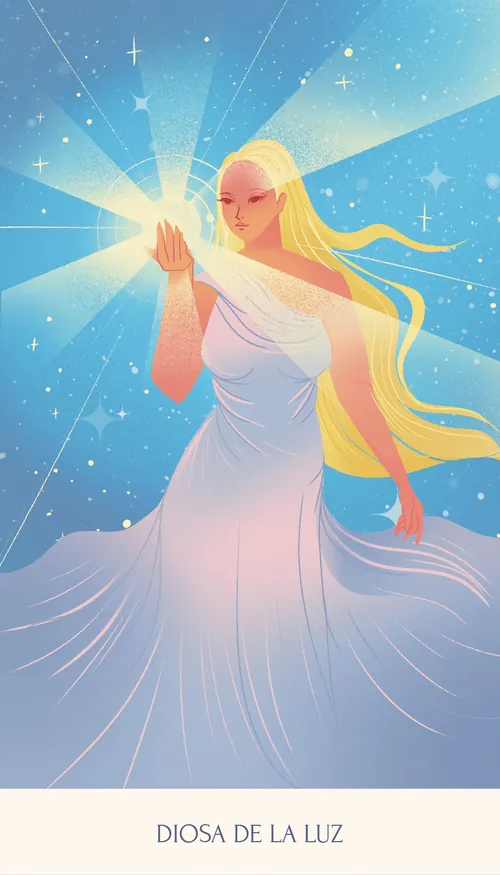 Goddess of Light illustration by Liz Merino in a flowing white gown