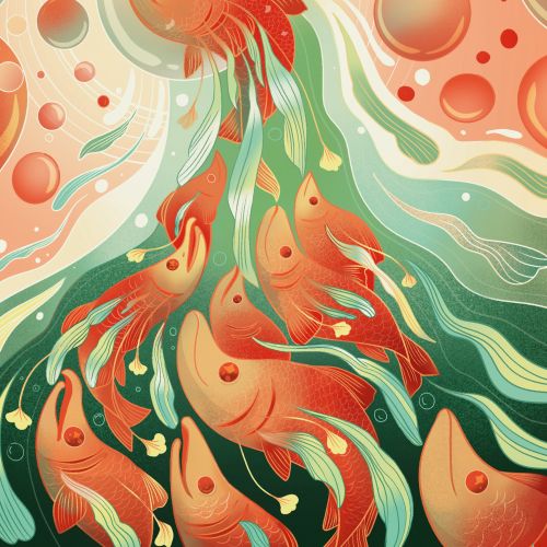 Liz Merino illustration of flowing red and green organic forms