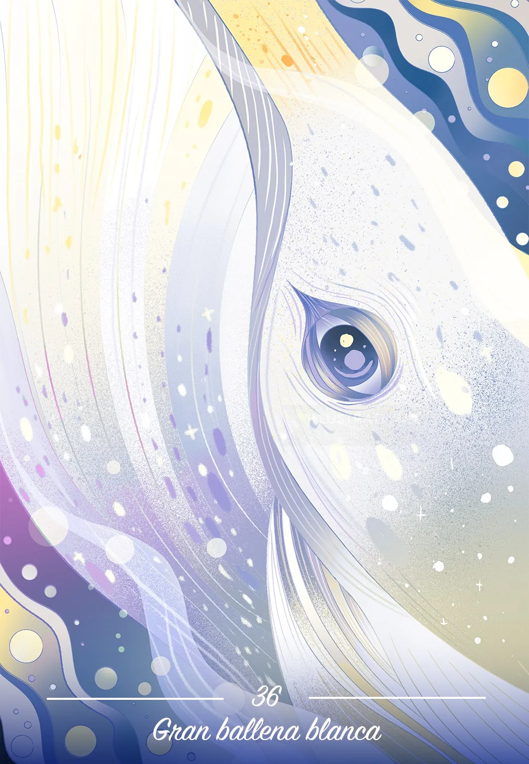 Ilustración de una carta oracular de la ballena blanca por Liz Merino.