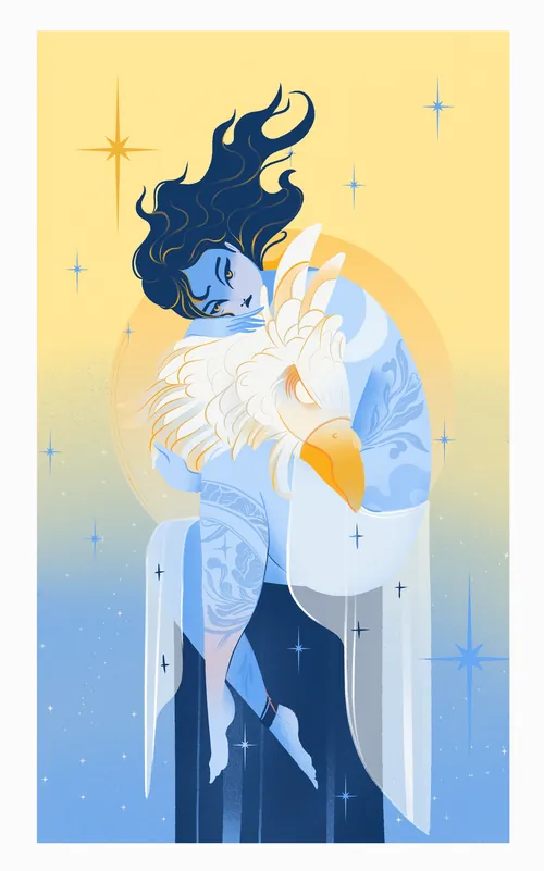 Liz Merino's blue-haired Salome holding an eagle head