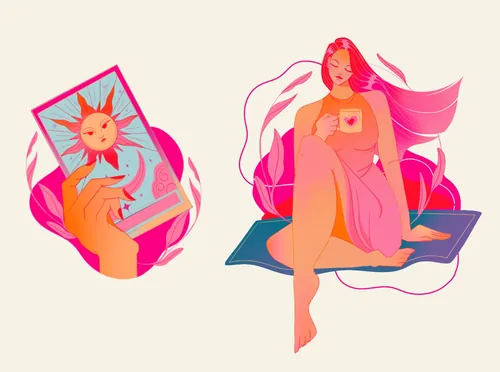 Liz Merino illustration of a woman reading beside a colorful book