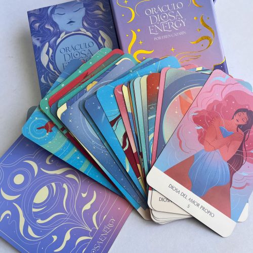 Liz Merino's Diosa Energy oracle deck with box, guidebook, and cards