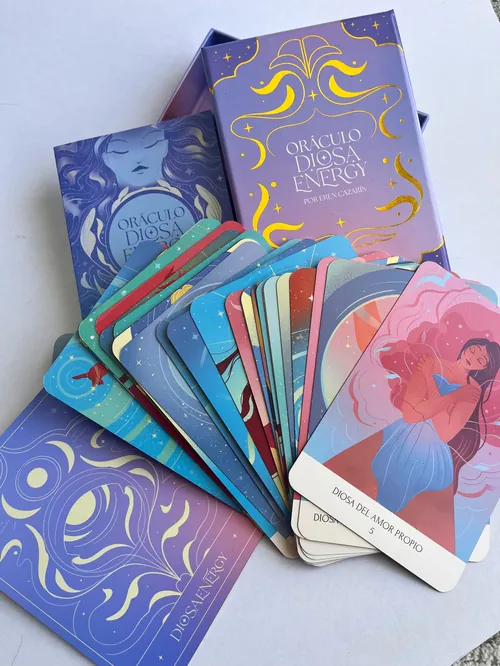 Liz Merino's Diosa Energy oracle deck with box, guidebook, and cards