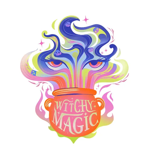 Colorful witchy magic cauldron illustration by Liz Merino