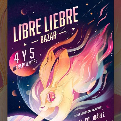 Liz Merino poster showing a cosmic fox-hare creature trailing stardust