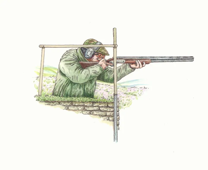 Coloured line art of a grouse shoot