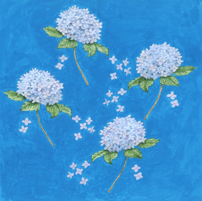 蓝色绣球花的抽象画