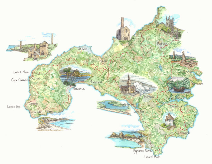 コーンウォール岬の建築地図のデザイン