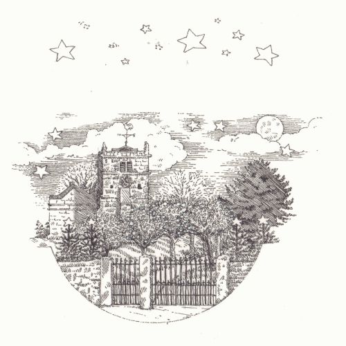 Hand-drawn architectural church artwork