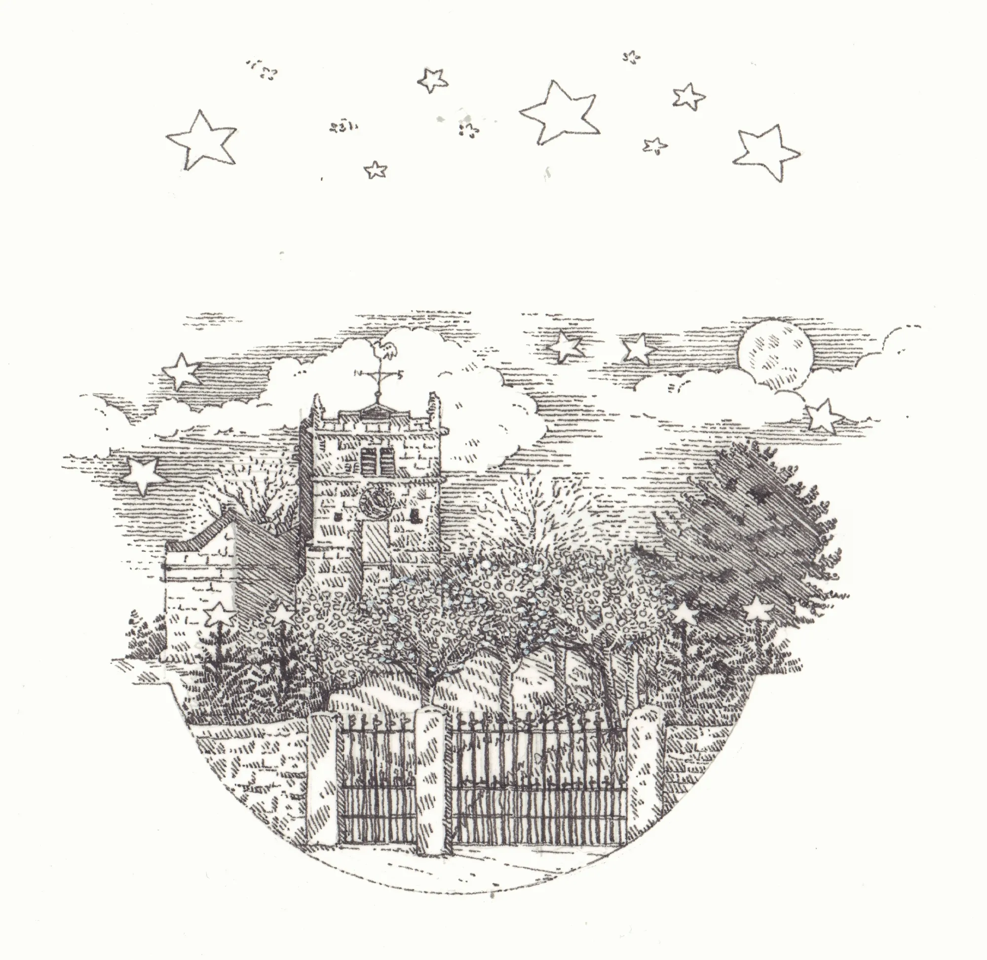Hand-drawn architectural church artwork