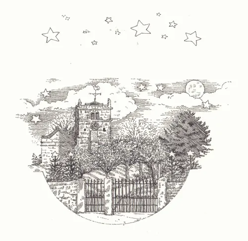 Hand-drawn architectural church artwork