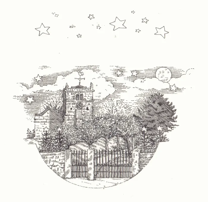 Hand-drawn architectural church artwork