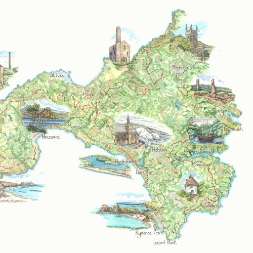 Compact Cornwall map for tourists
