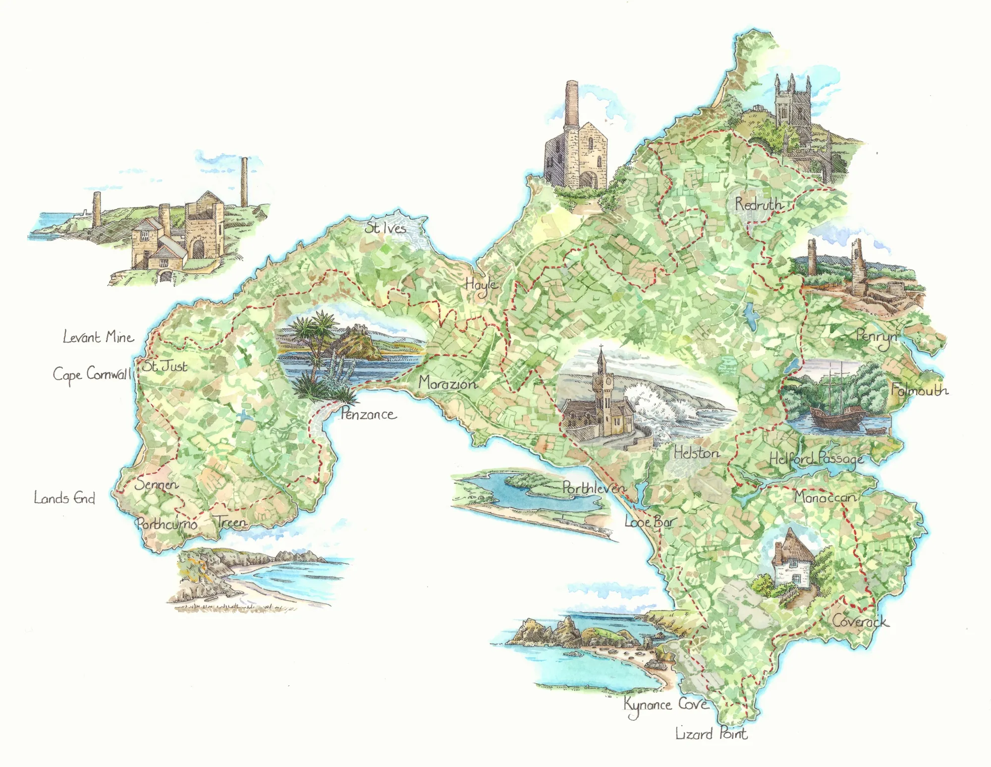 Compact Cornwall map for tourists