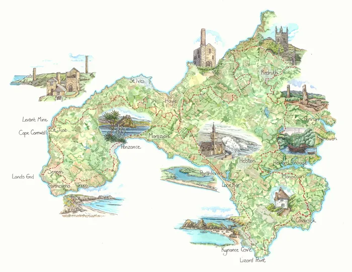 Compact Cornwall map for tourists