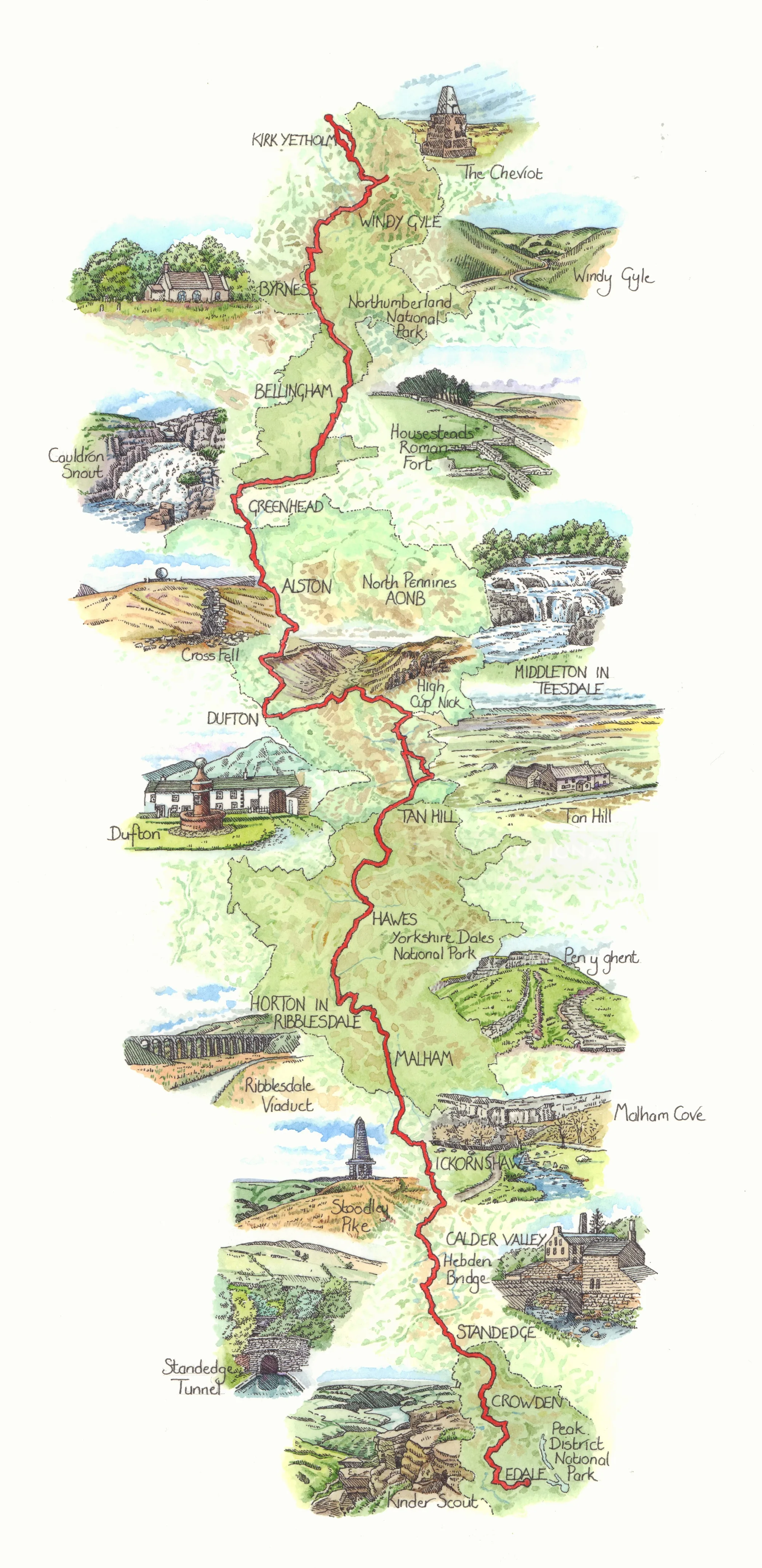 Map illustration of Pennine Way