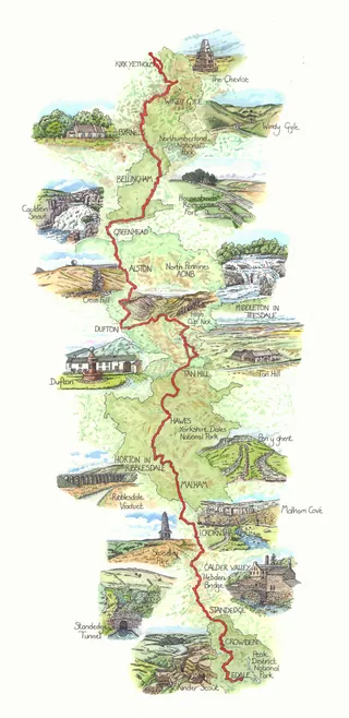 Map illustration of Pennine Way