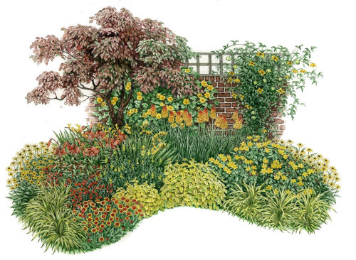 Ilustração colorida da natureza do jardim