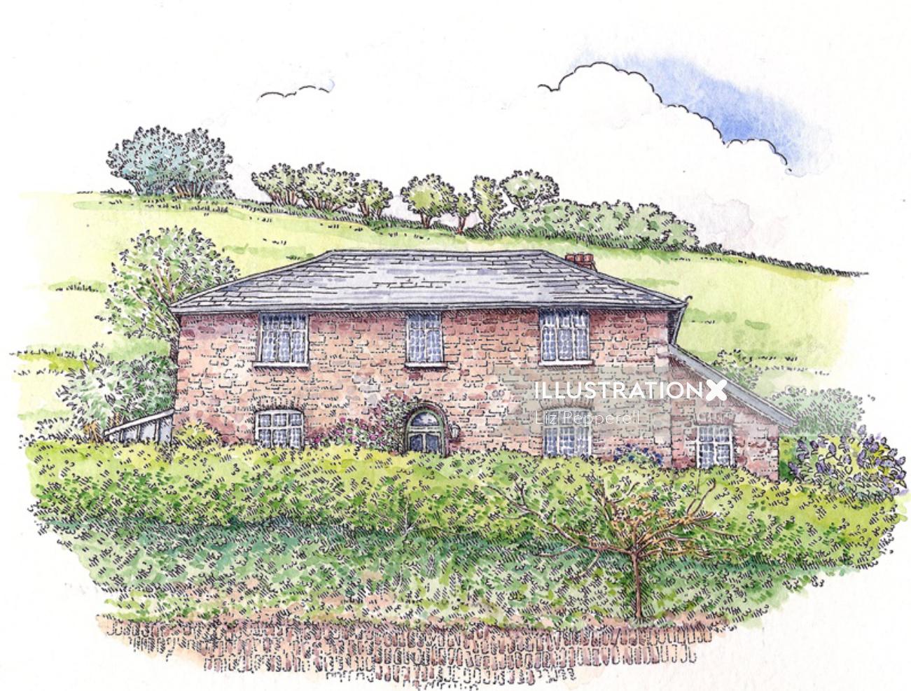 Digital painting of farm house 