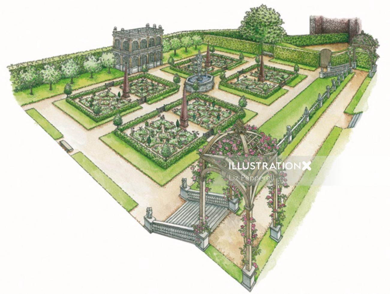 Ilustración de mapa de jardín