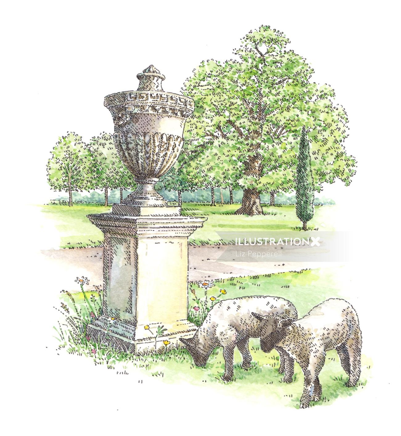 Decorative illustration of lawn ornament 