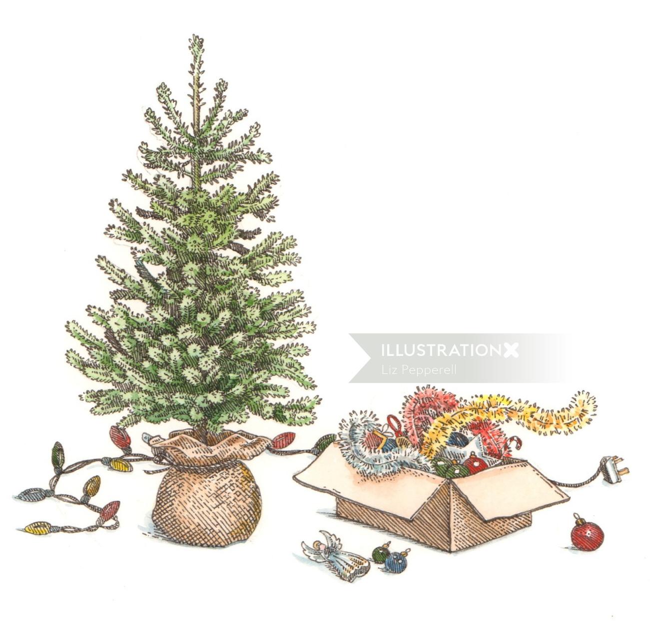 クリスマスツリーのデジタル絵画