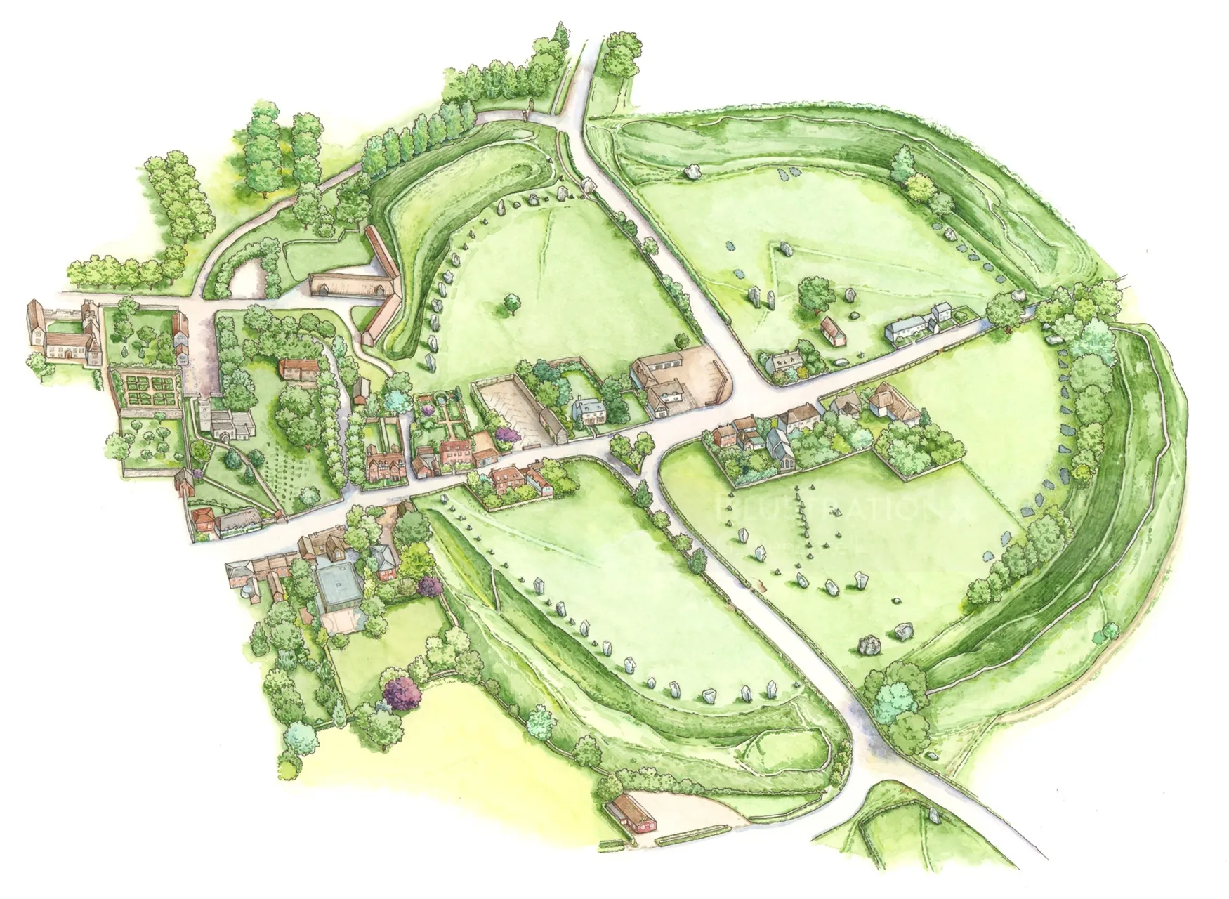 Watercolor art of Avebury
