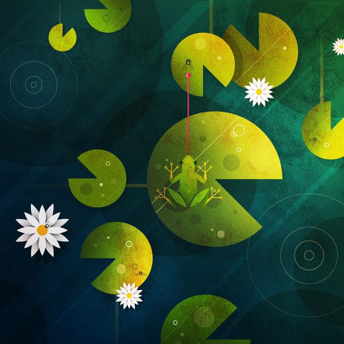 animation illustration of frog eating insect