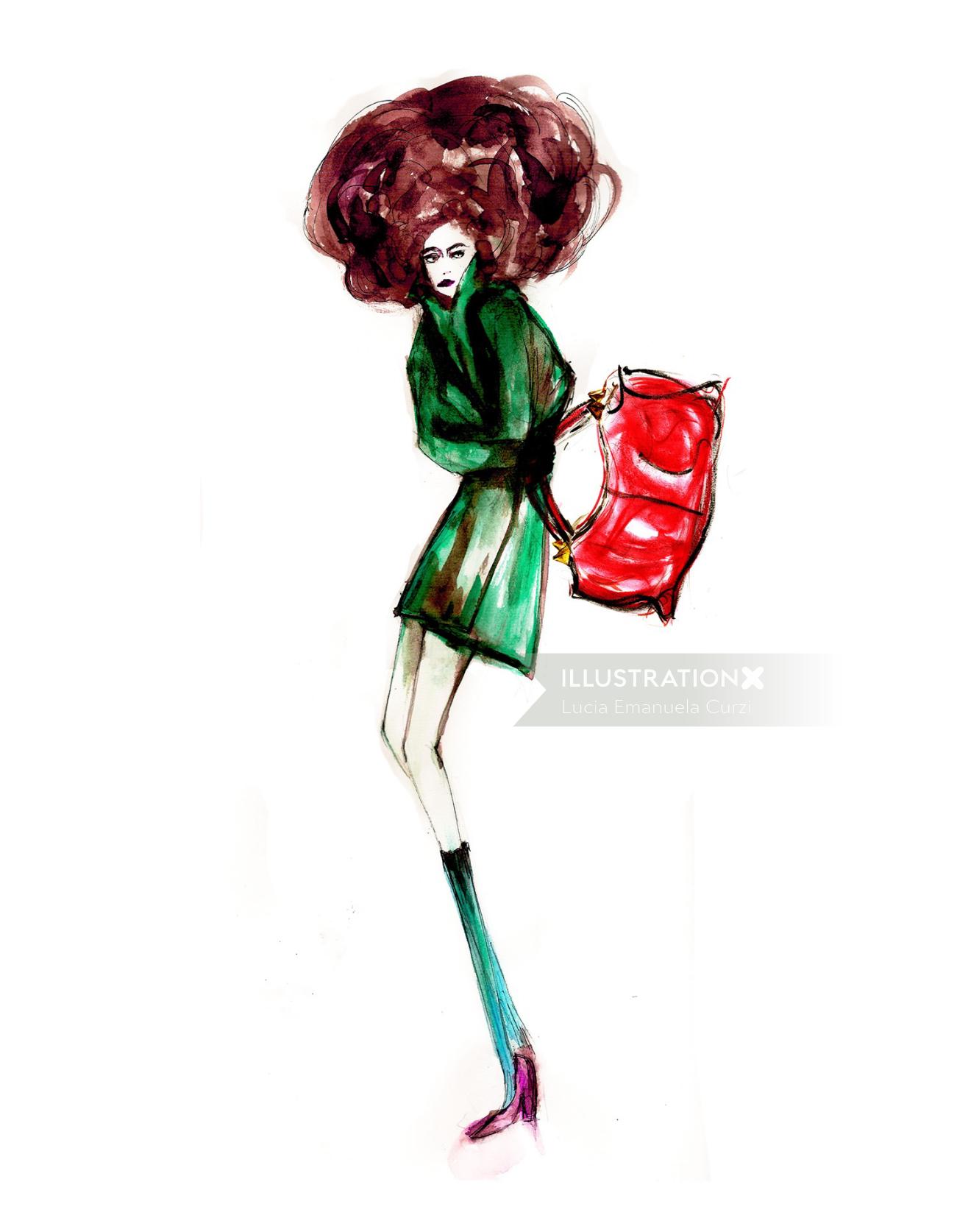 赤いバッグのファッションモデル