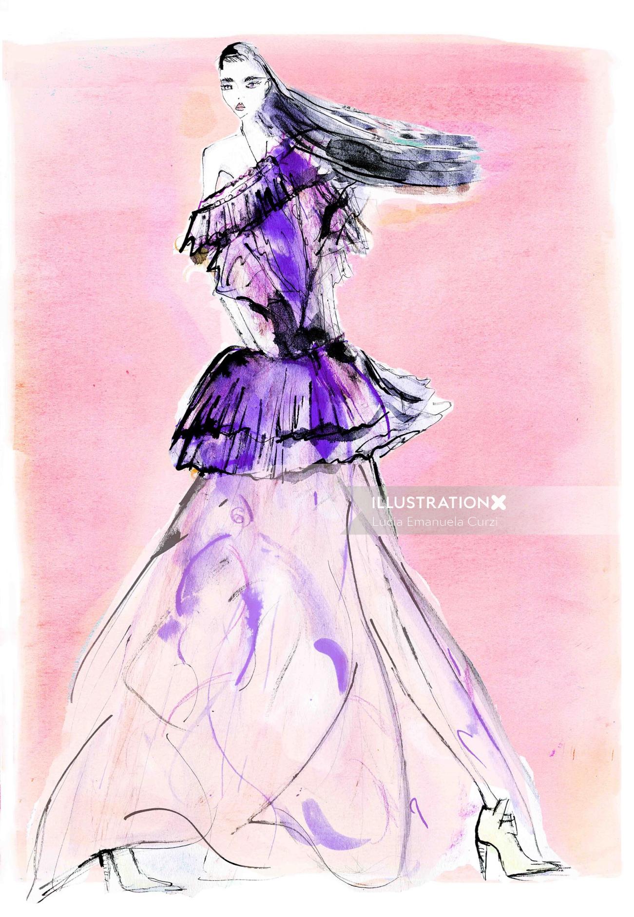 紫色のドレスのファッションの美しさ