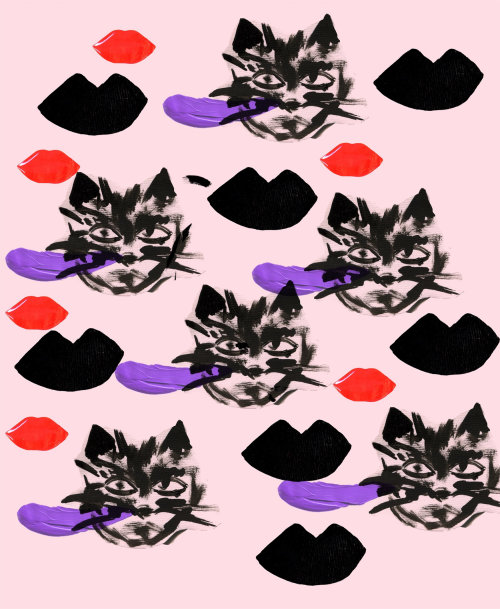 Collage &amp; Montage Peinture chat et lèvres