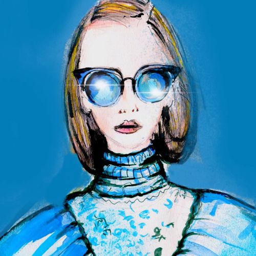 Fashion model with blue glasses