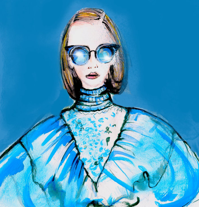 Fashion model with blue glasses